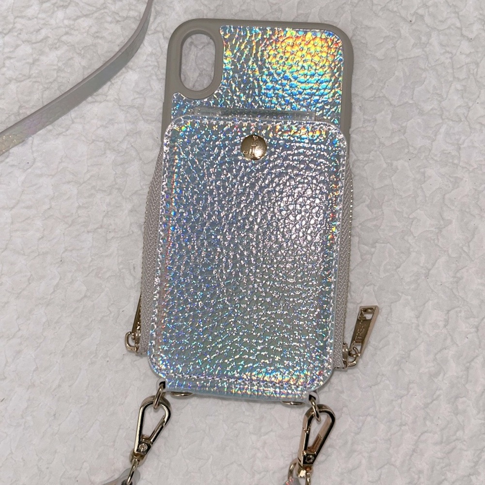 Trex Tech Accessories IPhone 10 Crossbody Case& wallet in Iridescent silver